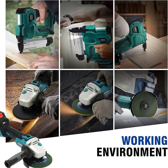 Cordless 18GA Nail Gun and 7/8" Angle Grinder, 2 in 1 Brad Nailer Cordless with 2 * 4.0A Batteries, for Woodworking, Flooring, Roofing and Upholstery JOVANT