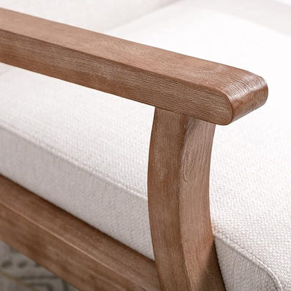 Wahson Comfy Living Room Chairs, Linen Upholstered Accent Chairs, Farmhouse Armchairs with Natural Wood Frame, Oversized Decorative Chair for Bedroom, Beige