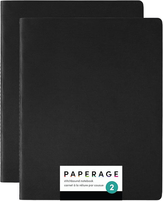 PAPERAGE Soft Cover Blank Journal Notebook, 2 Pack, (Black), 100 Pages, Large 7.5 inches x 9.5 inches, Ideal for Sketch Book, Note Taking & Travel Journal