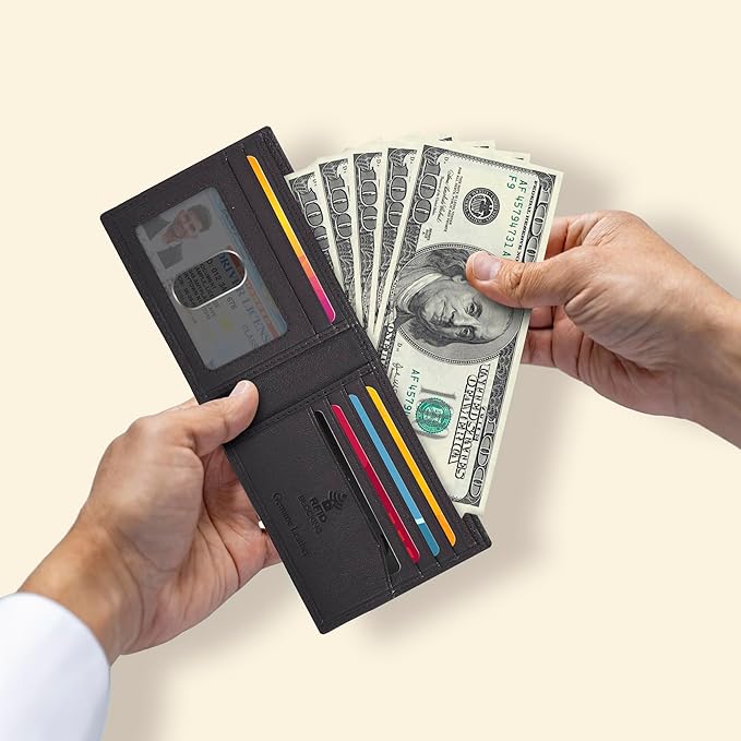 Oak Leathers Slim Leather Wallet for Men - RFID Wallets Credit Card Holder Ultra Thin Gift for Mens, Front Pocket Minimalist Design
