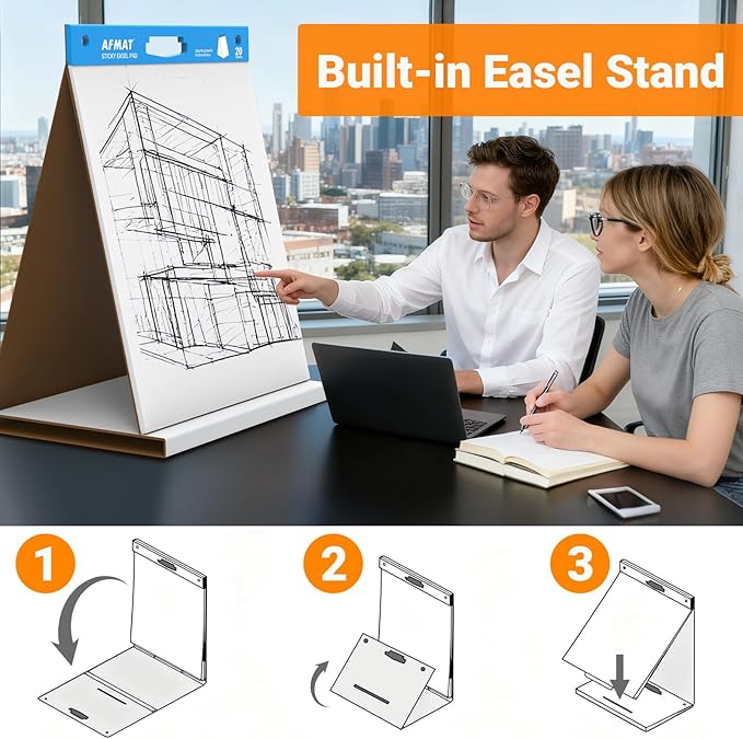 AFMAT Tabletop Sticky Easel Pad, 20 x 23 in Portable Easel Stands for Teachers, Super Sticky & Bleed-Resistant, Self-Stick Easel Paper for Office/Classroom/Training/Presentation, 20 Sheets/Pad, 6 Pads