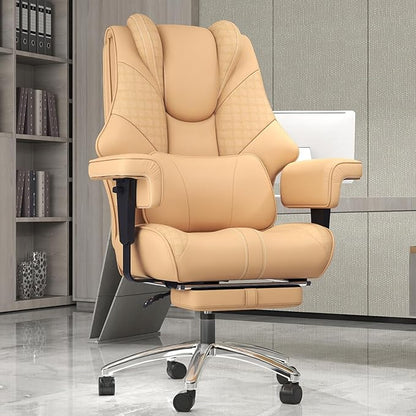 600lbs Big and Tall Office Chair - Wide Ergonomic Leather Executive Chair with Footrest, Lumbar Support & Swivel Wheels (Brown)