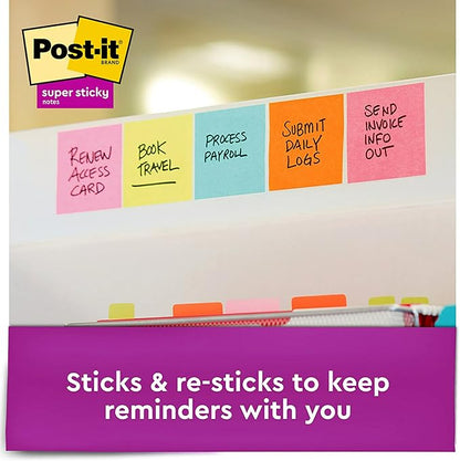 Post-it Super Sticky Notes, 3x3 in, 3 Pads, 2X The Sticking Power, Supernova Neons, Bright Colors, Recyclable (3321-SSMIA), (Pack of 48)