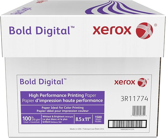 Xerox® Bold Digital™ Printing Paper, 6 Reams, Letter Size (8 1/2" x 11"), 100 (U.S.) Brightness, 100 Lb Cover (270 gsm),