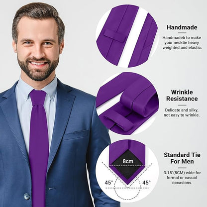 Black Ties For Men Solid Pure Color Formal Neckties 3.15" (8CM) Men's Tie for Business and Wedding with Gift Box