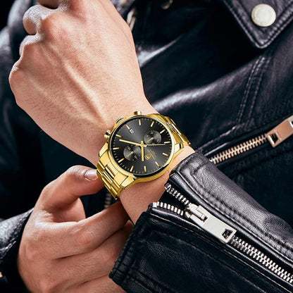 GOLDEN HOUR Fashion Business Mens Watches with Stainless Steel Waterproof Chronograph Quartz Watch for Men, Auto Date