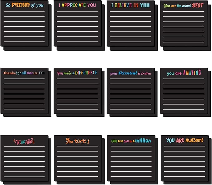 Yinder 24 Pcs Inspirational Sticky Notes Christmas Stocking Stuffers Motivational Sticky Notes Pad Employee Appreciation Gift Bulk for Teacher Nurse Coworker Office 3 x 3'' (Appreciation,Black)