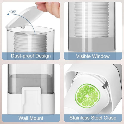 MYITYARD Cup Dispenser, Pull Type Wall Mount Cup Holder for Water Cooler Fit 3oz-5oz Disposable Paper and Plastic Cups, Bathroom Mouthwash Cup Dispenser for Home, Office, Gym, Hospital (White)