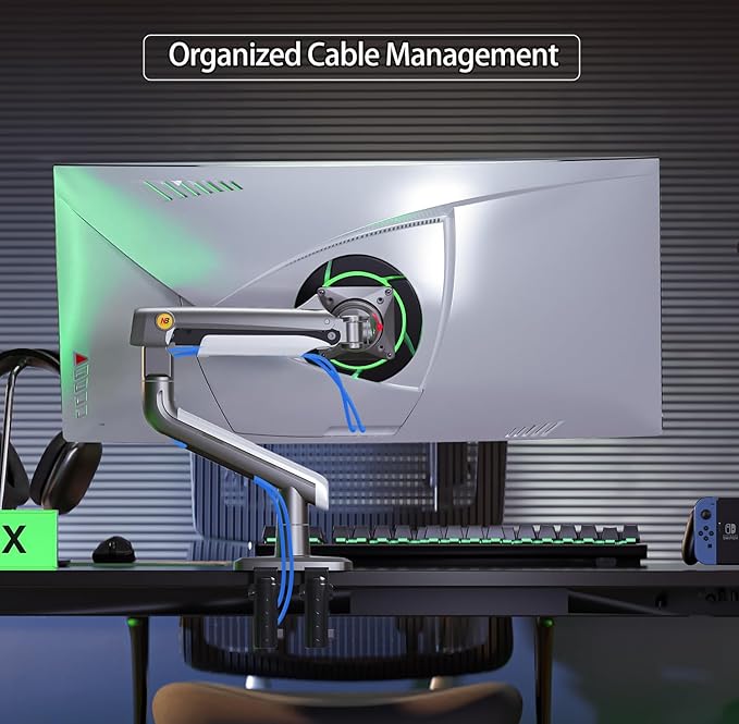 Gaming Monitor Arm for Flat/Ultrawide/Curved Monitors 27'' to 50 inch, Heavy Duty Monitor Mount Load up to 18 kg, VESA 75/100 mm J5
