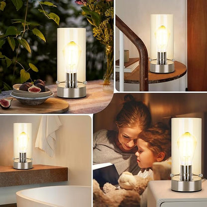 Table Lamp for Bedroom, Bedside Modern Nightstand Lamp with Glass Lamp Shape, 2700K 6W Glass Bulb Included(Chrome).