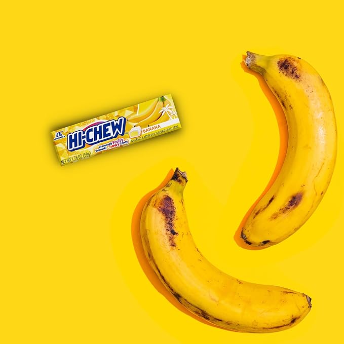 HI-CHEW Banana Sticks, 15-Pack, Soft & Chewy Candy, 1.76oz Each, Bulk Candy Individually Wrapped - Made with Immensely Juicy Fruity Flavors