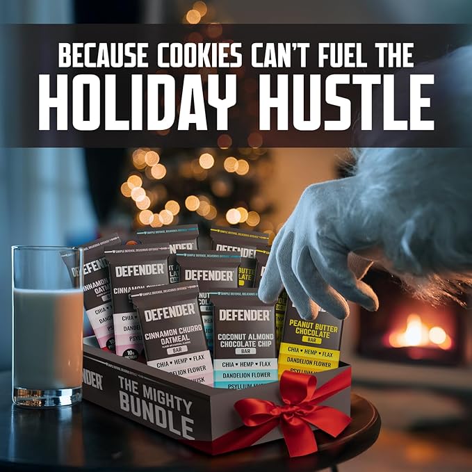 Defender Vegan Protein Bar, Variety Pack, Plant Based Snack Breakfast Bars, Psyllium Husk, Dandelion Root, High Fiber, Non GMO, Kosher, No Stevia & Sugar Alcohols, 9 Bars, Holiday Gift Item, Stocking Stuffer