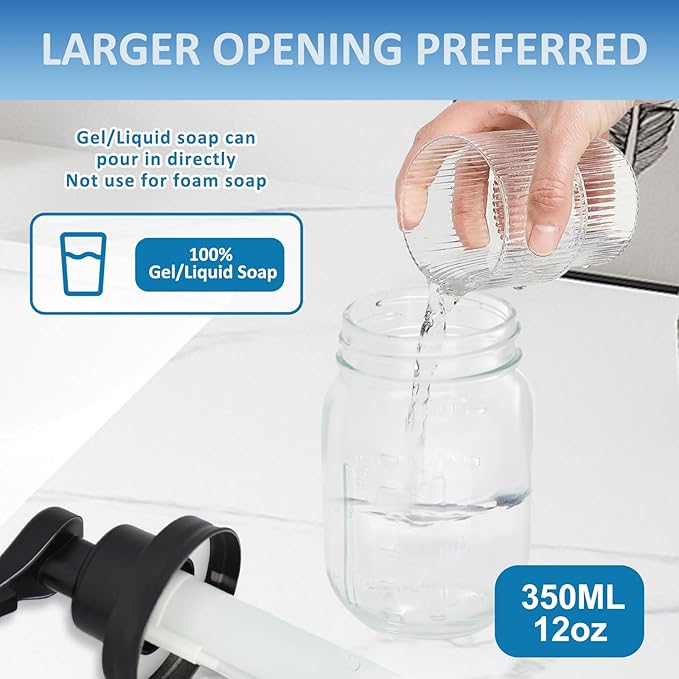 12 oz Automatic Touchless Glass Soap Dispenser, Rechargeable Hands Free Liquid Mason Jar Soap Dispenser with Electric Sensor Pump, Refillable Lotion Bottle for Bathroom Kitchen Dishwashing Countertop