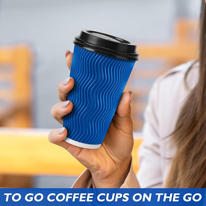 Disposable Coffee Cups with Lids 16 oz, To Go Paper Coffee Cups with Lids, Insulated Paper Cups for Hot or Cold Beverages (Navy, 500Pack)