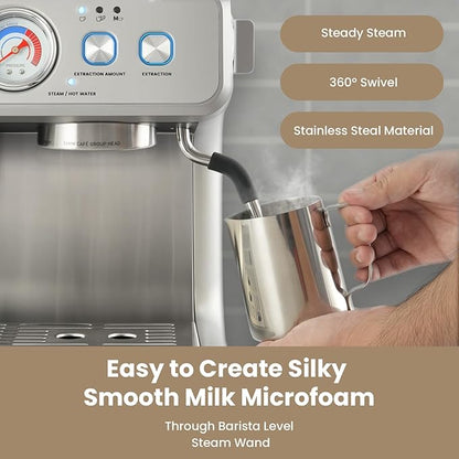 Gevi Dual Boiler Espresso Machine with Built-in Grinder, 58mm Commercial Portafilter, Barista Steam Wand, 31 Grind Settings, Stainless Steel, for Home Barista Use, Sterling Silver
