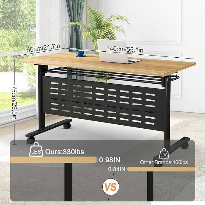 Conference Room Table, 55 Inch Folding Conference Tables with Wheels, Modern Office Meeting Table, Easy Flip & Nest Design, Rectangular Seminar Tables with Metal Frame for 2-24 People(F 6PCS)