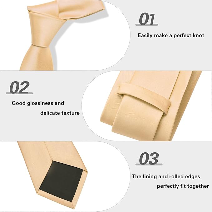 PenSee Men's Tie Set Solid Pure Color 3.15" (8CM) Classic Formal Plain Necktie and Pocket Square Set For Men