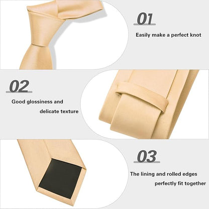 PenSee Men's Tie Set Solid Pure Color 3.15" (8CM) Classic Formal Plain Necktie and Pocket Square Set For Men