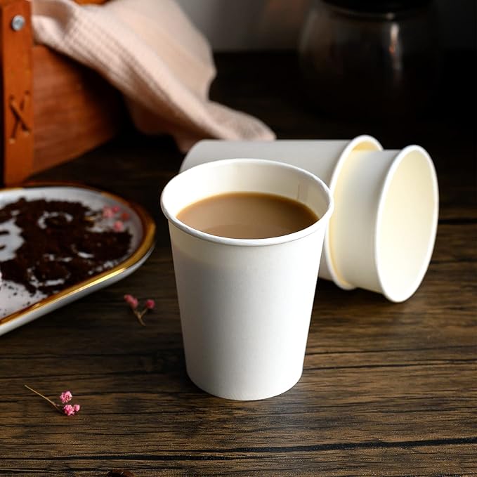 RACETOP [300 count] Paper Coffee Cups 8 oz, Disposable Coffee Cups, Hot Beverage, Ideal for Pub, Party, Office White