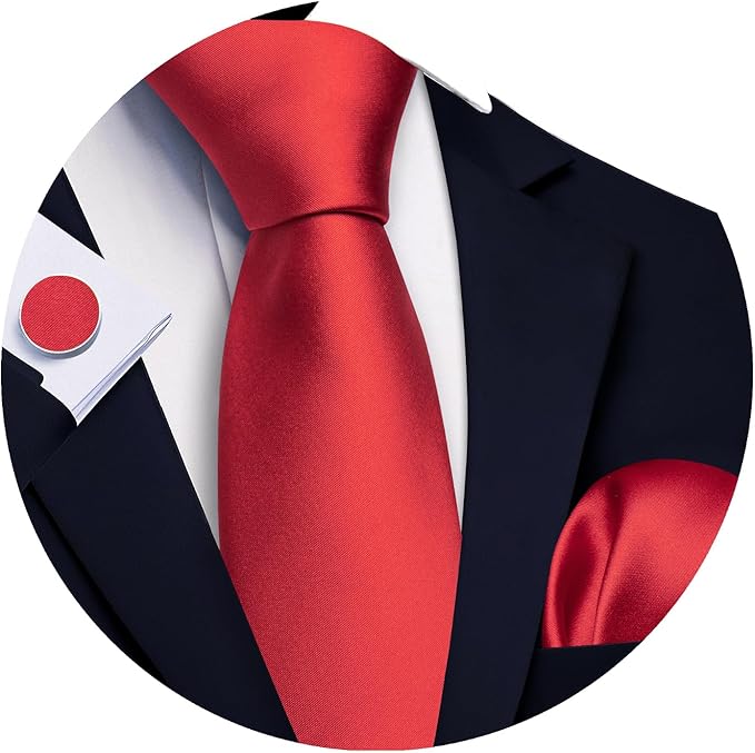 Barry.Wang Tie Sets for Men Silk Solid Necktie Stain Ties Handkerchief Pocket Square Cufflinks Wedding Business Dyed