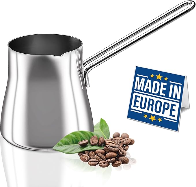 Crystalia Turkish Coffee Pot 18/10 Stainless Steel, Stove Top Tea Maker, Milk Warmer, Greek Arabic Coffee Cezve Briki, 23 2/3 oz (700 ml) (Silver, Large)