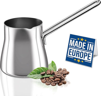 Crystalia Turkish Coffee Pot 18/10 Stainless Steel, Stove Top Tea Maker, Milk Warmer, Greek Arabic Coffee Cezve Briki, 23 2/3 oz (700 ml) (Silver, Large)