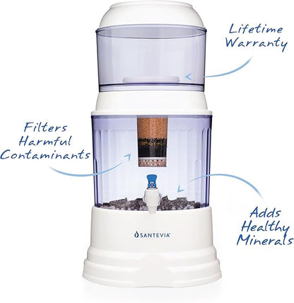 Santevia Gravity Water System Filter | at Home Water Filter That Makes Water Alkaline and Adds Minerals | Chlorine and Fluoride Filter (Countertop Model)