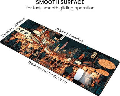 MAY FLOWER Large Gaming Mouse Pad, Full Keyboard Mat, Long Laptop Mousepad, Computer Mouse Mat for Home and Office, Anti-Slip Rubber Base, 31.5 x 11.8 Inches (Japan Street)