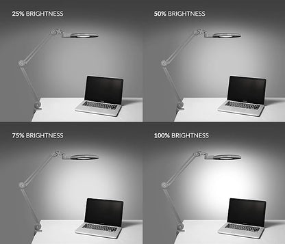 Neatfi XL Bifocal LED Magnifying Lamp – 7-Inch Acrylic Lens, 2.25x & 6X Magnification, 1,600 Lumens, Dimmable LED, Adjustable Arm, Hands-Free Close Work (Silver, with Clamp)