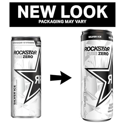 Rockstar Energy Drink, Pure Zero Silver Ice, 12oz Sleek Cans (Pack of 8)