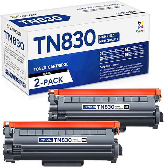 TN-830 Toner Cartridge 2-Pack Replacement for Brother TN830 Black Toner Cartridge HL-L2400D HL-L2405W HL-L2460DW HL-L2480DW DCP-L2640DW MFC-L2820DW L2820DWXL Printer