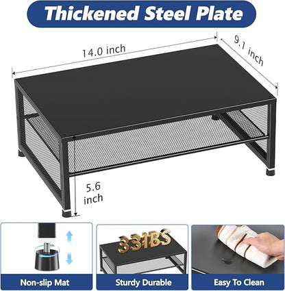 Desk Organizers and Accessories, 2-Tier Metal Computer Monitor Stand Riser, Desk Organizer for Monitor, Printer & Laptop Stand, Desktop Workspace Organizers for Office Supplies(Black)