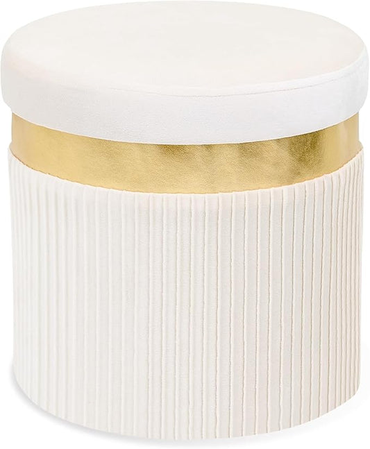 xuperbonusSmall Ottoman with Storage,Folding Round Ottoman with Gold Trim,Velvet Storage Stool,Foot Stool with Soft Padded,Foot Rest for Living Room13“x13”x12.4(YZbeige,1pcs)