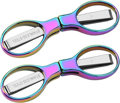 2Pcs Rainbow Folding Scissors,Portable Stainless Steel Telescopic Cutter, Safety Foldable Pocket Badge Small Scissors for Home, Office, Craft, Sewing, Nurse Accessories, Travel
