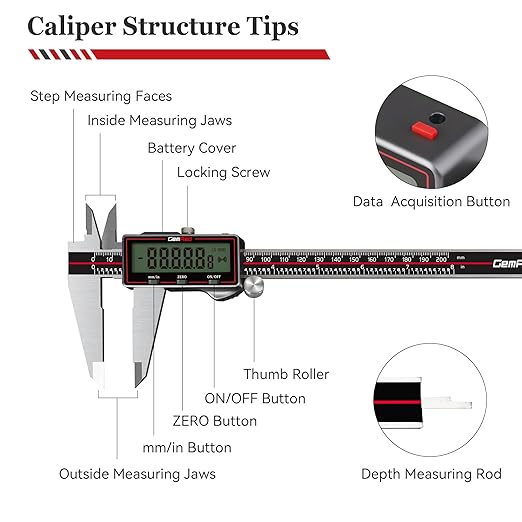 Wireless Digital Caliper, 200mm/8inch Stainless Steel Precision Measuring Tool with Data Output, Inch/MM Conversion, Zero Reset, Auto Off, for DIY, Woodworking, Jewelry Making