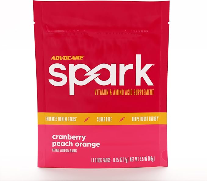 AdvoCare Spark - Energy Drink Mix - Vitamin & Amino Acid Supplement - Supports Energy & Focus - Portable Immune Support - Sugar-Free - Cranberry Peach Orange, 14 Stick Packs (3.5 oz)