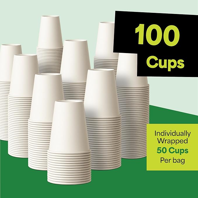 EconoHome 12 oz 100 Pack Disposable Coffee Paper Cups - Paper Cups for Hot and Cold Drinks, Tea, Water, and Juice