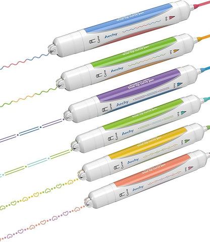 AECHY 6PCS Dual Color Highlighter Pens - 1 Stroke 2 Colors! Dual Tip Pens with 3 Curve Shapes & 6 Vibrant Colors for Note Taking, Underlining, Journaling, No Bleed Acid-Free Ink, for School,Office,Art