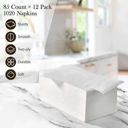 Vplus 1020 Pack Paper Napkins Guest Towels Disposable Premium Quality 2-ply Dinner Napkins Disposable Soft, Absorbent, Party Napkins Wedding Napkins for Kitchen, Parties, Dinners or Events(White)