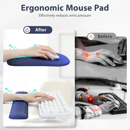 EYROZILL 3 in 1 Ergonomic Mousepad with Wrist Rest, Gaming Keyboard Mouse Pad with Wrist Support Non-Slip Base Massage Design, Pain Relief (Blue/Black)