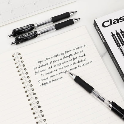 Classic Retractable Gel Roller Pens, 0.7mm Fine Point Black Ink (Black - 36 Packs)