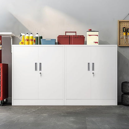 Metal Storage Cabinet with Locking Doors and Adjustable Shelves, 36.2" H Steel Storage Cabinet for Garage, Home, Office, Utility Room-White
