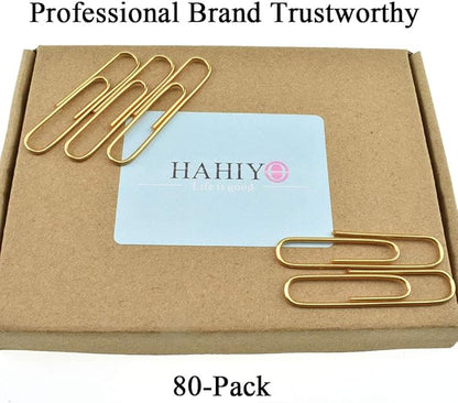 HAHIYO Paper Clips Large 2 inches Length Gold Paperclips Vinyl Coated Prevent Scratching Tearing The Pages Sturdy for Bookmark Organize Home Office School 80 Pack