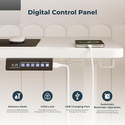 Standing Desk, Large 71x31 Inches Height Adjustable Stand Up Desk with Cable Management, Home Office Computer Desk with Memory Preset with Charging USB Port & Sedentary Reminder