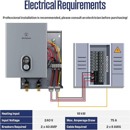 Westinghouse 18kW 240V Tankless Water Heater Electric, Up to 4.2 GPM, WiFi Control Compatible with Alexa & Google Home, ETL, IPX4, Apolo 2.0 Gray.