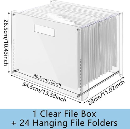 24 Hanging File Folder with Acrylic Organizer for Letter/a4 Size Desktop Clear File Storage Box with Handles for Home Work Office Use(White,Classic)