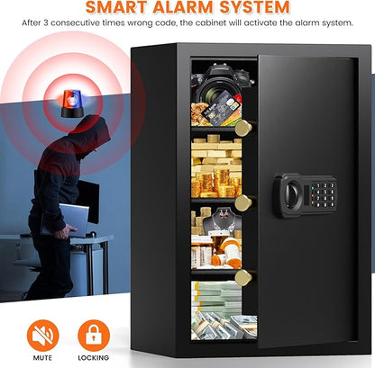 23.62'' Tall Safe Box, 5.0 Cuft Home Safety Box with A4 Fireproof Waterproof Bag, Anti-Theft Security Document Safe with Combination Lock & 3 Removable Shelves, Large Safes for Home Cash Medicines