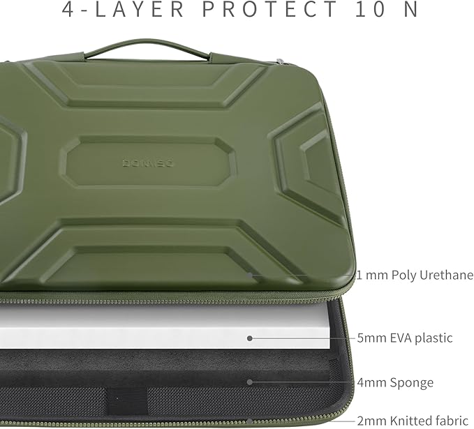 DOMISO 14 inch Laptop Sleeve with Handle Shockproof Computer Bag Waterproof EVA Protective Carrying Case for 14" HP Dell Asus Lenovo Laptop, Green