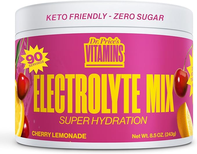 Dr. Price’s Electrolytes Powder Bulk | Cherry Lemonade 90 Servings | Sugar Free Hydration Powder with 72+ Trace Minerals | Keto, Vegan, Electrolyte Drink Mix | Doctor-Formulated, Made in USA