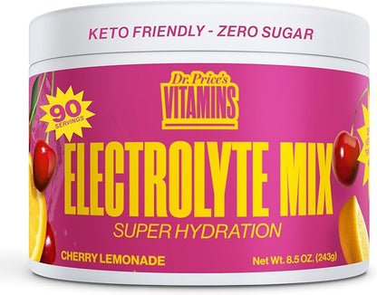 Dr. Price’s Electrolytes Powder Bulk | Cherry Lemonade 90 Servings | Sugar Free Hydration Powder with 72+ Trace Minerals | Keto, Vegan, Electrolyte Drink Mix | Doctor-Formulated, Made in USA